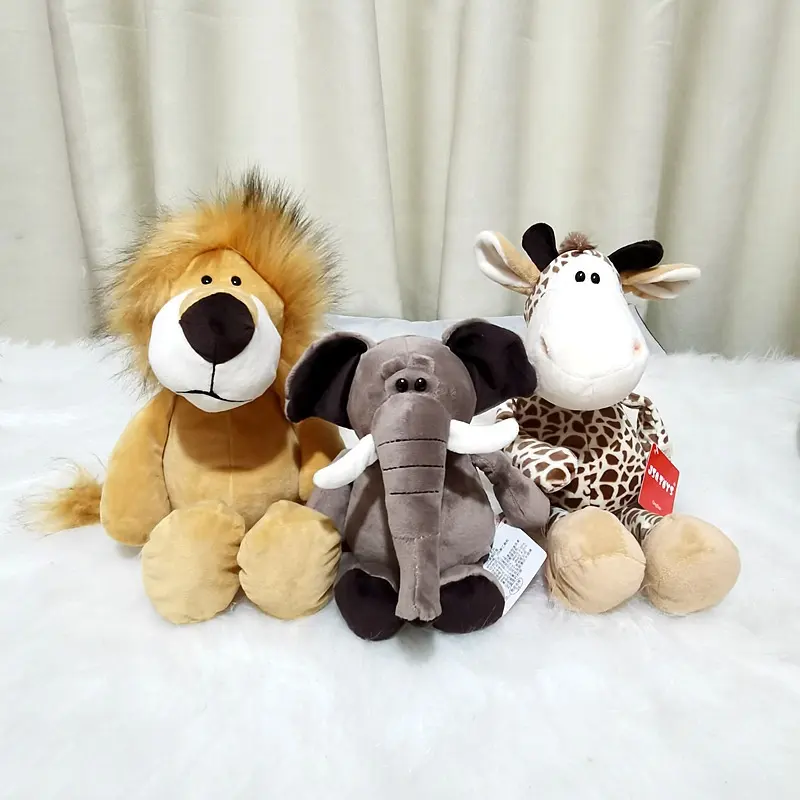 Juguetes de peluche de algodón PP hechos en fábrica, león, elefante, Tigre, mono, ciervo, peluche, animal del bosque, muñeco de trapo para niños