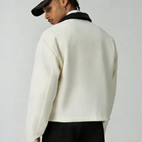 Blouson Bomber en Laine Personnalisé, Veste Courte Zippée en Coton, Style Streetwear Vintage Colorblock avec Col en Cuir pour Homme