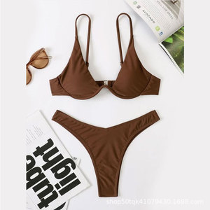 <span class=keywords><strong>Bikini</strong></span> deux pièces pour femmes européennes et américaines, push-up, avec armatures, couleur unie, séchage rapide, écologique - Product Image 2