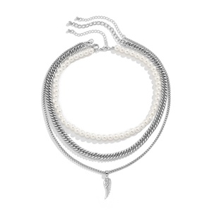 Collane a più strati <span class=keywords><strong>con</strong></span> ciondolo a piuma uniche per uomo, collane vintage <span class=keywords><strong>con</strong></span> perle, gioielli e accessori <span class=keywords><strong>maschili</strong></span> - Product Image 4