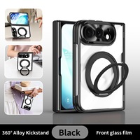 Coque transparente électroplaquée HEYBINGO avec béquille en alliage 360°, anneau magnétique, film de protection avant en verre, coque rigide en PC à couverture intégrale pour IP Duo