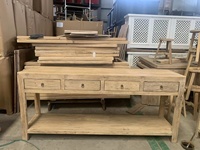 Table de console murale en bois d'orme massif, tiroirs naturels rustiques, vintage, nouvelle collection