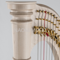 Harpe vintage à 47 cordes, gamme supérieure G - 7ème octave C, avec archet, cordes de marque et chariot à harpe à pédale étendue - Ensemble