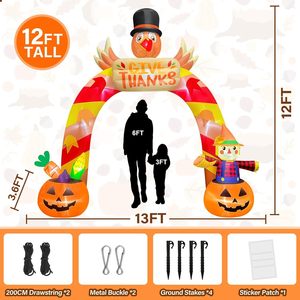 Arche gonflable de 3,6 m en forme de dinde pour Thanksgiving avec éclairage LED, décoration extérieure gonflable pour la récolte d'automne et la fête de Thanksgiving - Product Image 4