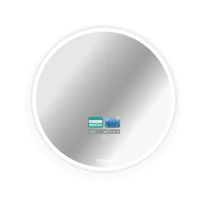 2024 montado en la pared borde esmerilado redondo retroiluminado pantalla táctil Led baño espejo inteligente con luces