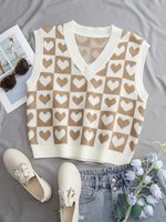 Pull sans manches en coton tricoté personnalisé, respirant, écologique, unisexe, pour femmes et hommes, mode printemps automne, plaid, cœur, collège