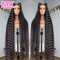 Peluca de Cabello Humano Rizado Birmano con 250% de Densidad, Peluca de Cabello Vietnamita Virgen de 40 Pulgadas de Largo con Ondas Profundas, Pelucas de Cabello Indio Virgen Liso Natural