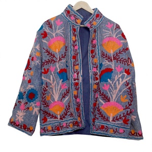 A2ZCraftBazar Handmade Knitted 100% Cotton Floral Suzani Bomber Jacket Women Boho Winter <b>Hand</b> Embroidered Multi-Color Quilted - Product Image 1