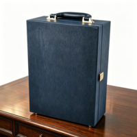 Boîte à vin en bois avec couvercle en cuir PU, insert en mousse tissée, quincaillerie métallique, logo personnalisé avec poignée pour bouteille de vin, emballage cadeau d'entreprise