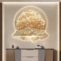 Peinture Murale 3D Paysage Arbre à Monnaie Doré Décoration Murale pour Salon Fond de Canapé Peinture Murale LED Moderne Luxe Léger
