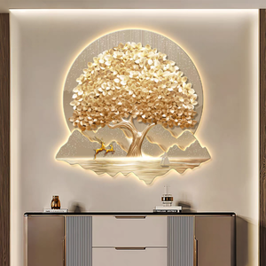 Quadro 3D con Albero della Fortuna Dorato, Decorazione Murale <span class=keywords><strong>per</strong></span> <span class=keywords><strong>Soggiorno</strong></span>, Sfondo Divano, Moderno Dipinto Luminoso di Lusso con LED - Product Image 5