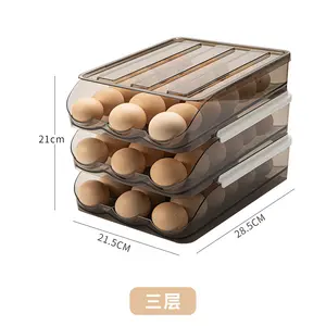 Organizador de plástico para cozinha, recipiente para alimentos transparente, caixa de armazenamento, geladeira, bandeja para ovo, acrílico