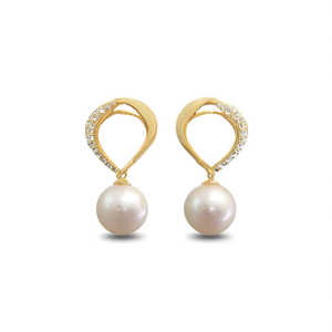 Pendientes Colgantes Chapados en Oro E2367 con Perla Cultivada AAA Redonda Blanca, Joyería Clásica Geométrica para Mujer, Ideal para Bodas - Product Image 1