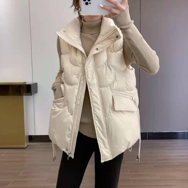 Cream Sleeveless Padded Coat 2022 Women's Bright Padded Vest