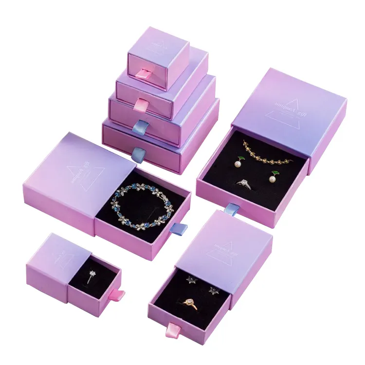 Di cartone rosa rampa di pendenza di stoccaggio scatole di carta cassetto pendente della collana dell'anello dell'orecchino del braccialetto set regalo gioielli scatola di imballaggio