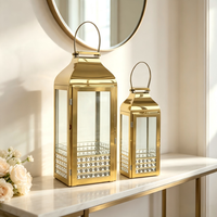 Lanterne en verre en acier inoxydable, porte-bougie décoratif, compatible avec les lumières LED pour mariage, patio, décoration de la maison