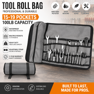 OEM ODM <b>Tool</b> <b>Roll</b> Bag 600D 1680D Polyester 15-19 Pockets Waterproof <b>Tool</b> Organizer Bag 100LB Capacity - Product Image 1