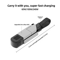Câble USB magnétique 6-en-1 PD 60W 100W 240W USB Type-C vers USB-C Micro pour accessoires de téléphone, câble de données, câble de charge porte-clés