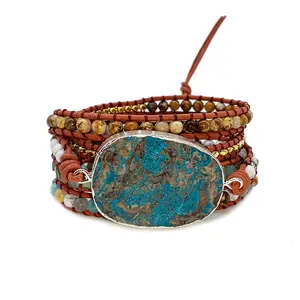 Zwo — bracelet en cuir avec pierres naturelles mélangées, Bracelets de style Boho, en cuir, à la mode, 5 brins, breloques, plusieurs coloris
