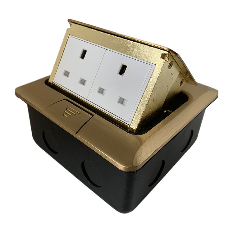 Wholesale Household Gold Metal Plate 250V 13A 2 Gang 3 Pin Waterproof BS Power Floor Box Pop up Socket