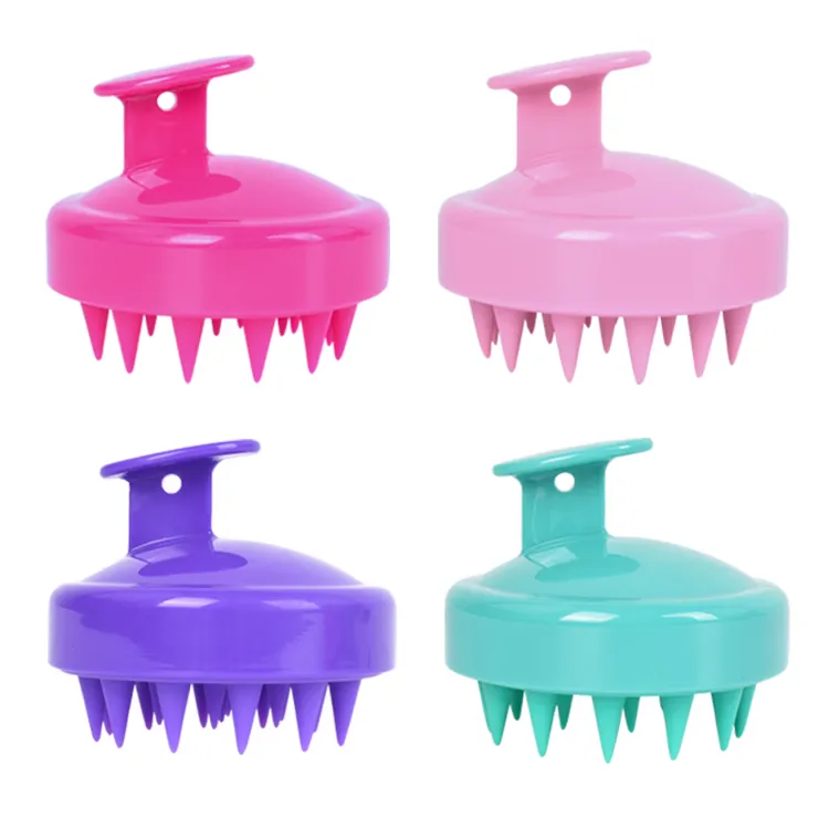 Renkli silikon el düzenlenen kafa derisi masaj fırça saç baş masaj aleti şampuan fırça kafası Scrubber kepek fırça