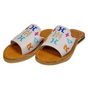 Moroccan Embroidered Leather Babouche <b>Slippers</b> Moroccan Women Flat Slides Breathable Lightweight Slip Resistant Indoor Outdoor - Product Image 2