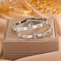 Bracelet ajustable en acier inoxydable avec trèfle et zircon, style coréen, étanche, pour femme