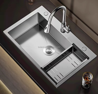 Évier de cuisine en acier inoxydable SUS304, 32 pouces, à montage sur plan, simple bac, finition brossée, avec logo personnalisé, vente en gros
