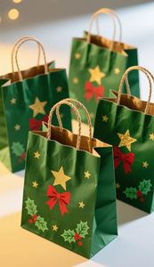 Bolsa de Regalo Navideña Personalizable de Papel Kraft Marrón Ecológico con Asa de Cuerda de Algodón, Color y Tamaño Personalizados, Impresión Serigráfica - Product Image 5