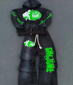 High Quality Manufacturers Clothes Embroider Zipper Tracksuit Vintage Acid Wash <strong>Flare</strong> Sweatpants and Hoodies Men Sweat <strong>Suits</strong> - Product Image 1