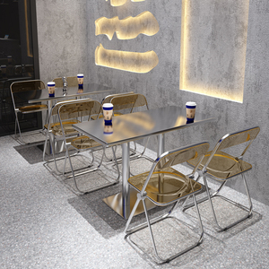 BILIDO Fast Food Stainless Steel <b>Table</b> and <b>Chair</b> Combination Coffee Shop Milk Tea BBQ Restaurant Acrylic <b>Folding</b> - Product Image 1