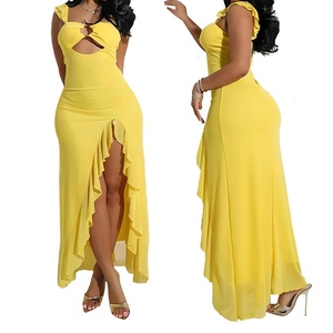Sexy Women's New Arrival <b>Spaghetti</b> <b>Strap</b> Lace-Up Solid Color Slit Dresses Fashion - Product Image 1