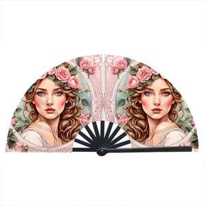 Éventail pliable en bambou de 33 cm pour festivals, promotions et fêtes – Éventail à main en nylon élégant avec motif peint - Product Image 1