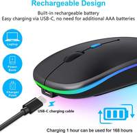 Ratón Inalámbrico Bluetooth Recargable con Retroiluminación LED, Modo Dual BT 5.0+ 2.4GHz, Silencioso y Delgado, para Computadora Portátil, Apple MacBook