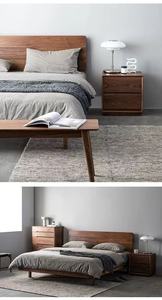 Cama doble moderna de nogal, diseño <span class=keywords><strong>flotante</strong></span> negro de madera maciza para dormitorio, cama moderna de madera maciza de <span class=keywords><strong>roble</strong></span>, cama de madera <span class=keywords><strong>Natural</strong></span> - Product Image 5