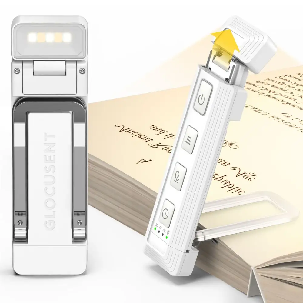 2024 nuevo Mini plegable de cobertura más amplia Led Clip en la lámpara de iluminación de libros Glocusent Usb recargable Luz de libro para leer en la cama