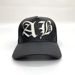 Gorra de béisbol de cuero completo personalizada de alta calidad y sombreros deportivos de Hip Hop de malla con parche