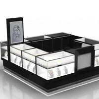 Vitrine de kiosque de centre commercial au design moderne, type mur en verre, comptoir d'exposition, présentoir à bijoux, armoire extérieure, étagères en bois et métal, garantie de 3 ans