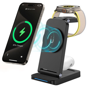 แท่นชาร์จไร้สายแม่เหล็ก 3-in-1 15W สำหรับ <span class=keywords><strong>iPhone</strong></span> หูฟัง และสมาร์ทวอทช์ แบบพับเก็บได้ ชาร์จแนวตั้ง - Product Image 2