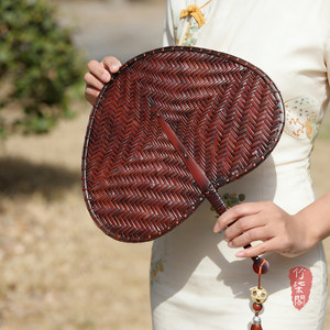 Handmade Bamboo Woven Fan Lacquered Round Antique Style Palm Leaf Fan Art Collectible Photo Prop - Product Image 4