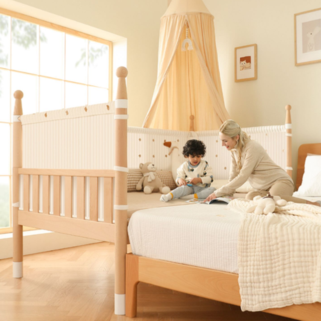 Solid Wood Stackable Cot Set for Kindergarten & Daycare-Single Bed with Cloth Cover Infants' Sleeping Furniture