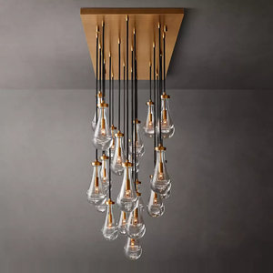 Lustre LED rétro en laiton de 72 pouces, grand lustre pour salon, hôtel, lustre en forme de goutte de pluie pour grand hall, lustre de luxe - Product Image 5