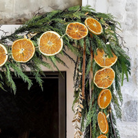 Y-019 Natuurlijke handgemaakte guirlande van 30 gedroogde sinaasappelschijfjes met jute touw voor kerstboomdecoratie, herfst- en huisdecoratie