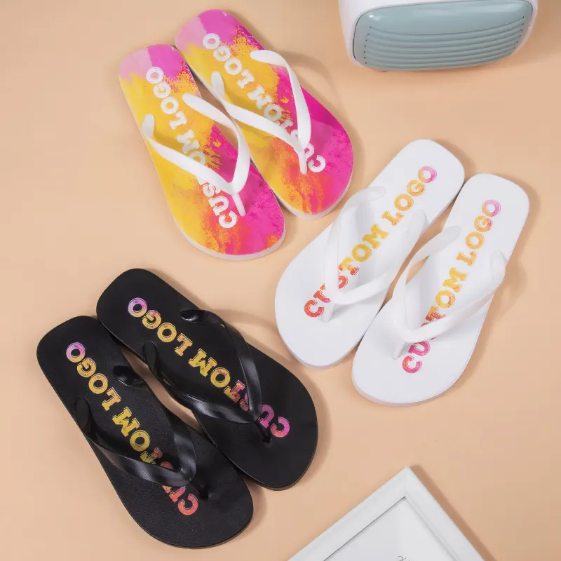 Commercio all'ingrosso antiscivolo fantasia pantofola spiaggia infradito produttore brasile donne sandalo in PVC infradito con Logo