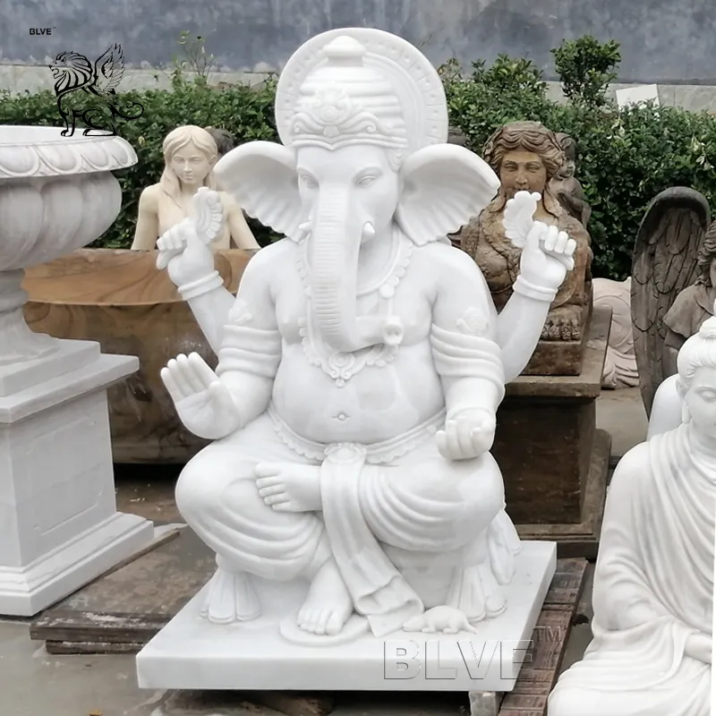 As religiões indianas Jardim Deus Hindu Famoso Pedra Branca Mármore Ganesh Buda Estátuas Escultura Senhor Ganesha Estátua
