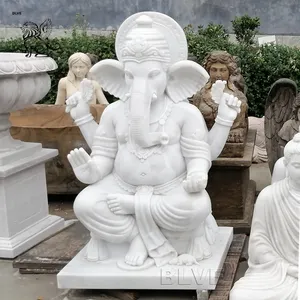 Indische Religies Tuin Beroemde Hindoe God Witte Steen Marmer Ganesh Boeddha Standbeelden Sculptuur Lord Ganesha Standbeeld
