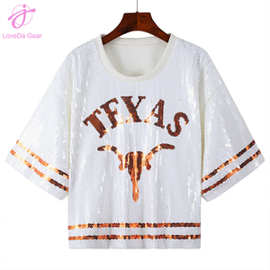 Loveda Factory T-<span class=keywords><strong>shirt</strong></span> à paillettes complet de haute qualité à la mode d'été pour femmes personnalisées - Product Image 4