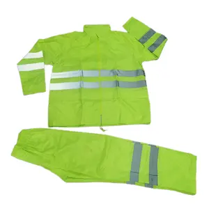 OEM waterproof polyester with PVC coating rain suit raincoat with reflective tape