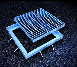 Grilles en acier galvanisé sur mesure par le fabricant, 1 m x 1 m, couvercles de fossés, plaque en acier à damiers avec grille et cadre - Product Image 3