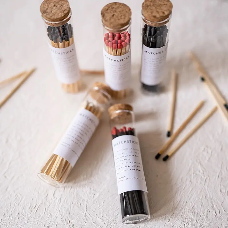 3 inci korek api kayu dalam botol lilin Label kustom aromaterapi kustom baru tongkat pertandingan warna-warni dalam botol stoples Matche